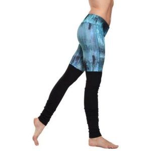 ALO Yoga Womens Goddess Leggings S Teal Blue Black Tie Dye Ribbed Low Rise